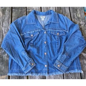 Vtg Denim Fringe Shirt Robbie Bee Women's Sz 20‎ Button-Up Raw Edge Detail Plus